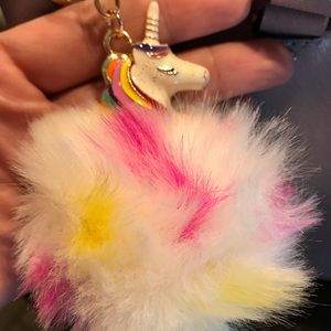 Enamel Unicorn Charm Pom Pom Keychain